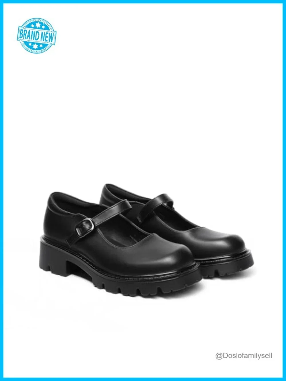 Faux Leather Mary Jane Platform Pumps with Chunky Heel and Buckle - Women's
